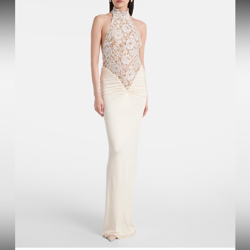 NWT-The NEW Arrivals ILKYAZ OZEL-Cass embroidered ruched halterneck gown